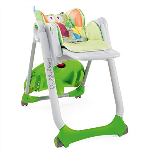 Chicco Polly 2 Start Trona y hamaca transformable y compacta, con 4 ruedas y freno, de 0 a 3 años, diseño loro verde (Parrot)