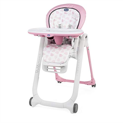 Chicco Polly Progres5 - Trona evolutiva: hamaca, trona y elevador compacto, ajustable, con 4 ruedas y freno, de 0 a 3 años, color rosa estampado ballenas (Pink)