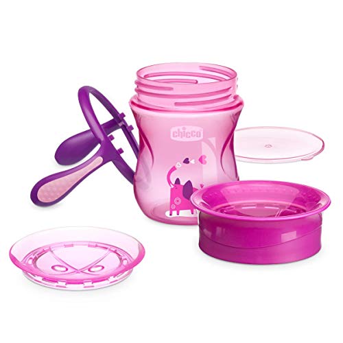 Chicco - Set completo comida, incluye platos + cubiertos + vaso, 12 m+, rosa