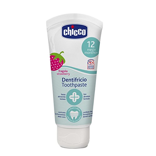 Chicco - Set dental Cepillo de dientes + Pasta Fresa con flúor 12+ m + Neceser Semi rígido, color Azul