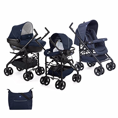 Chicco Trío Sprint - Cochecito de Paseo 3 en 1 con Capazo, Carrito y Silla de Coche, de 0 a 15 kg, Color Azul (Blue Passion)