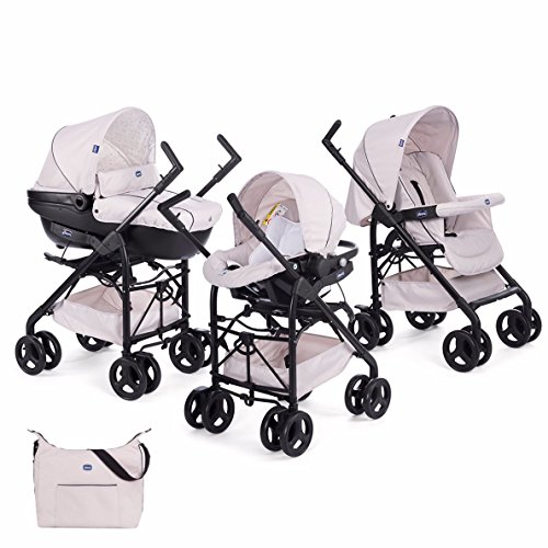 Chicco Trío Sprint - Cochecito de paseo 3 en 1 con capazo, carrito y silla de coche, de 0 a 15 kg, color beige (Sandshell)