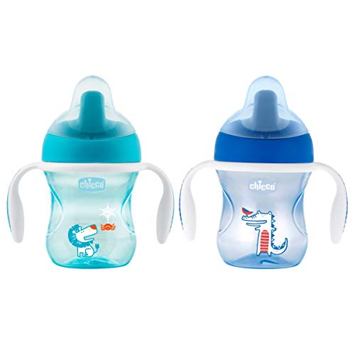 Chicco, Vaso con Boquilla Semirrígida y Válvula Anti Goteó,  Azul, Modelos Aleatorios