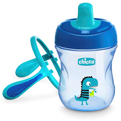 Chicco, Vaso con Boquilla Semirrígida y Válvula Anti Goteó,  Azul, Modelos Aleatorios