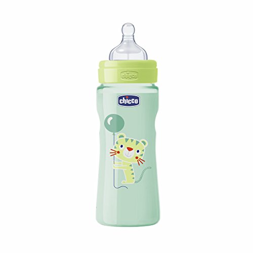 Chicco Wellbeing - Biberón con tetina de silicona y flujo rápido para bebé de 4 meses en adelante, 330 ml, color verde, 1 unidad, modelo surtido