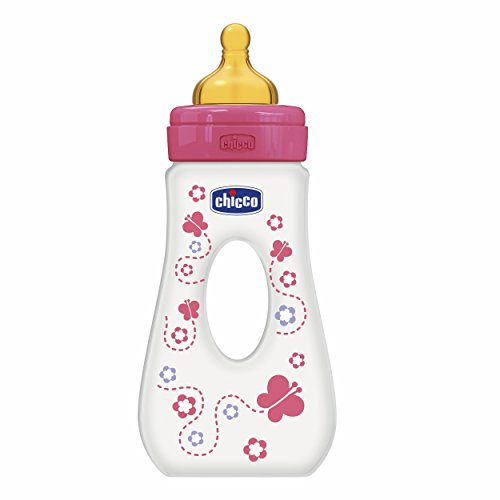 Chicco Wellbeing - Biberón de paseo con tetina de látex y flujo rápido para bebé de 4 meses en adelante, 240 ml, rosa