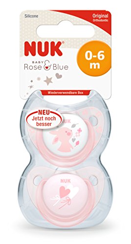 Chupete de silicona para bebé NUK, compatible con la mandíbula, 2 unidades rosa rosa Talla:0-6 meses