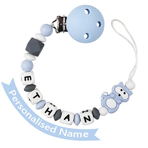 Chupetero Mordedor Personalizado con Nombre Rosa Bebe Chupetero Cadena Pinza Silicona Soothie Clip Chupete Chicas (Azul)