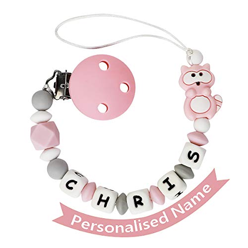 Chupetero Mordedor Personalizado con Nombre Rosa Bebe Chupetero Cadena Pinza Silicona Soothie Clip Chupete Chicas (Rosa)