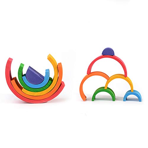 CHYK 12pcs de Madera Bloques de construcción de Juguete del Arco Iris Gran Arco del semicírculo del Color Jengle Madera Educativo Juguetes para niños,Wood Color