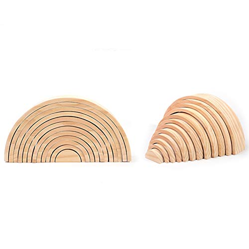 CHYK 12pcs de Madera Bloques de construcción de Juguete del Arco Iris Gran Arco del semicírculo del Color Jengle Madera Educativo Juguetes para niños,Wood Color