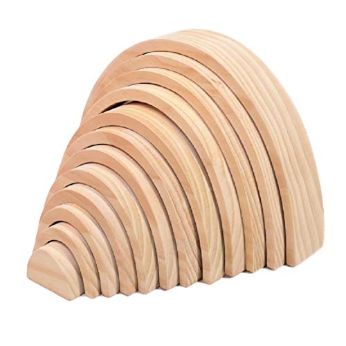 CHYK 12pcs de Madera Bloques de construcción de Juguete del Arco Iris Gran Arco del semicírculo del Color Jengle Madera Educativo Juguetes para niños,Wood Color