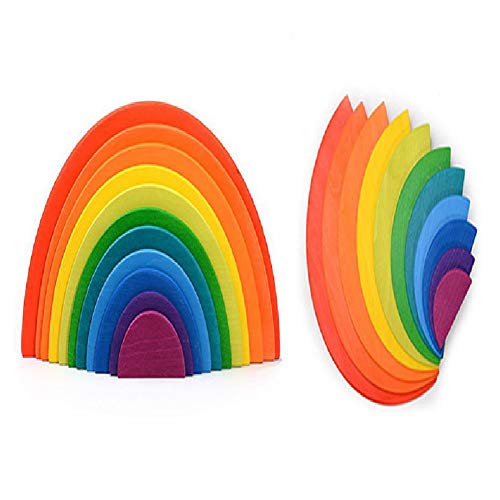 CHYK 12pcs de Madera Bloques de construcción de Juguete del Arco Iris Gran Arco del semicírculo del Color Jengle Madera Educativo Juguetes para niños,Wood Color