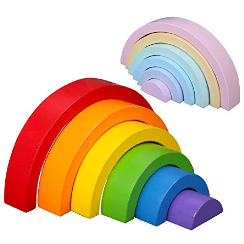 CHYK 12PCS de Madera Pila del Arco Iris Rompecabezas de Coches de Alta Building Blocks A principios educativos de Aprendizaje Juegos Juguetes para niños,Rainbow Blocks