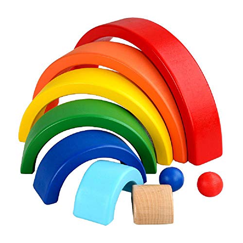 CHYK Arco Iris de Madera Bloque de construcción de Juguete Montessori Educación de la Primera Arco Iris Jeng Le semicírculo Juguetes educativos de los niños creativos,Rainbow Blocks