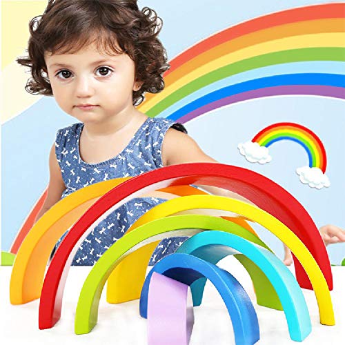 CHYK Madera del Arco Iris apilado Torre Juguetes educativos Creativo Bloques Huecos del Color Las primeras técnicas de Estudio Juegos Juguetes para niños,Rainbow Blocks