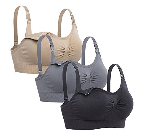 Cimary Sujetador de maternidad para mujeres Bra sin costuras (4Pack) (M/L, 3 piezas (gris + negro+ beige))