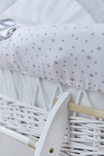 Clair de Lune estrellas y rayas color blanco mimbre Moisés Basket inc. ropa de cama, colchón y capucha ajustable (gris)