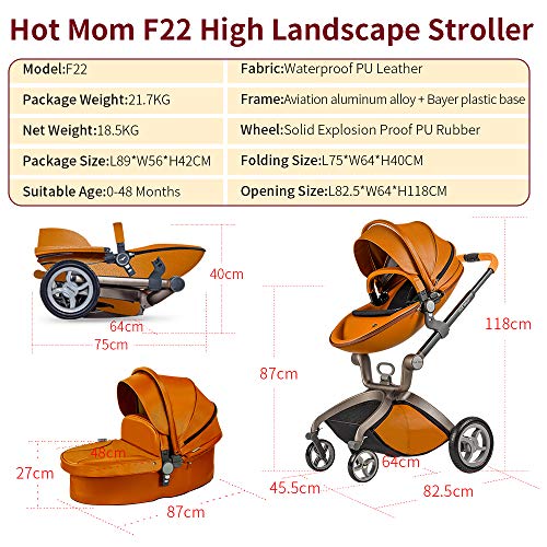 Cochecito de Bebe Hot Mom Cochecito y Sillas de paseo 3 en 1 con silla y el capazo, 2020 estilo de vida F22 asiento de carro extra comprable - Marrón