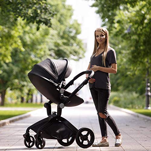 Cochecito de Bebe Hot Mom Cochecito y Sillas de paseo 3 en 1 con silla y el capazo, 2020 estilo de vida F22 asiento de carro extra comprable - Negro