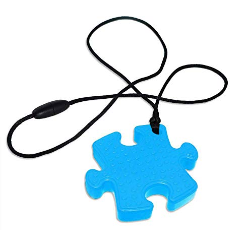 Collar Mordedor, Yuccer Silicona MasticarJuguetes Sensorial Colgante Mordedor Motor Oral para Autismo, ADHD, Necesidades Especiales, Niños, Adultos (Azul)