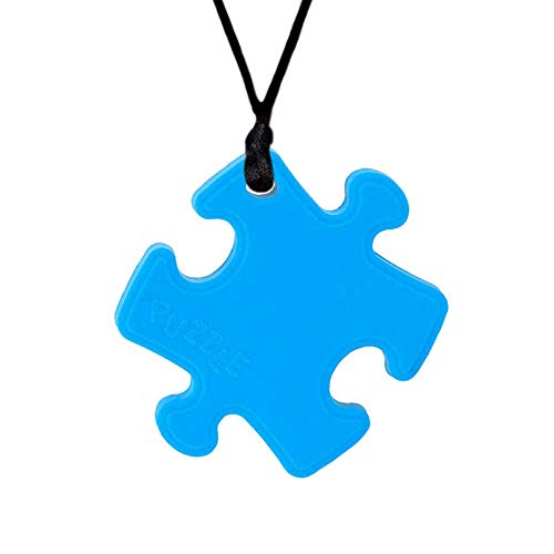 Collar Mordedor, Yuccer Silicona MasticarJuguetes Sensorial Colgante Mordedor Motor Oral para Autismo, ADHD, Necesidades Especiales, Niños, Adultos (Azul)