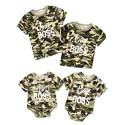 Conjunto a Juego de Gemelos, Conjunto de Hermano Mayor/Hermana/Hermanito, Regalo para Hermanos Bebés Niños Pequeños, Camuflaje Tops Mameluco Mono Camiseta (Mameluco del Muchacho, 12-18 Meses)