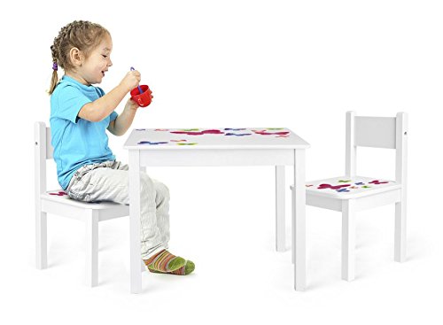 Conjunto Infantil de Mesa y Dos Sillas Madera Para Miños 1 Mesa y 2 Silas Juego de Muebles Infantiles Para Cuarto de Los Niños Estable Alta Calidad Jardín de La Infancia Esquina Infantil Diversión y Aprendizaje Motivo Mariposas