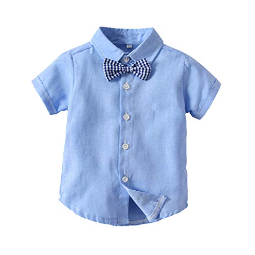 Conjuntos Bebe Niño, Lanskirt 3 Piezas Ropa de Camisa de Manga Corta con Pajarita a Lunares y Camisa de Color Liso+ Pantalones Cortos+ Traje de Caballero Bebe 3 a 24 Meses