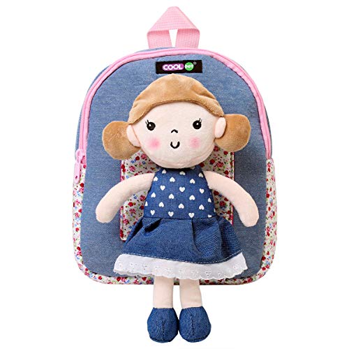 COOLDOT Mochila de Felpa con Peluche para niños pequeños con muñeco/a extraíble Bolsa Infantil para niños/as de 3 años o más