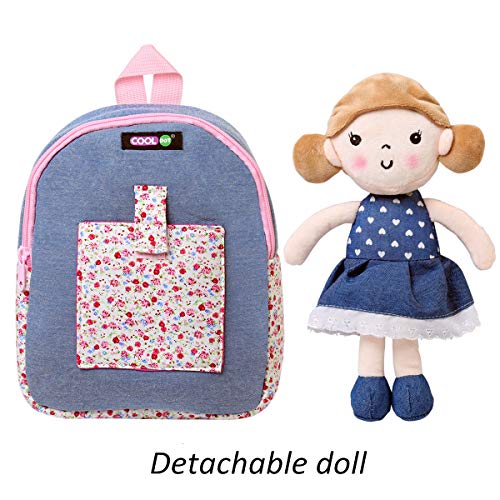 COOLDOT Mochila de Felpa con Peluche para niños pequeños con muñeco/a extraíble Bolsa Infantil para niños/as de 3 años o más