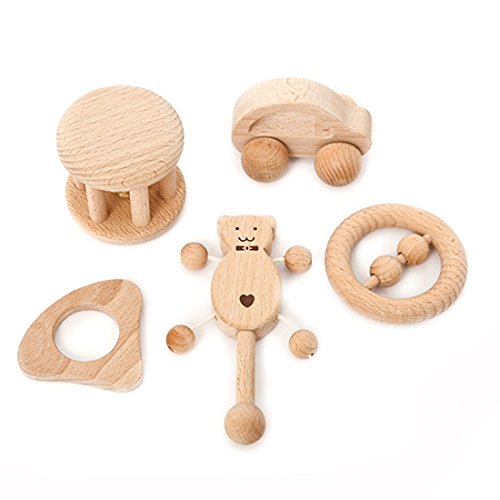 Coskiss Juguetes para rompecabezas Desarrollo intelectual de los niños Montessori juguetes Set Enfermería de dientes de madera de sonajeros Baby divertido e interesante juguete (niña)