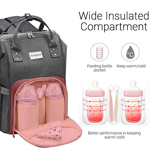 COSYLAND Mochilas para Pañales Biberones Bolso de Cambio Mamá Multifuncional Impermeable de Gran Capacidad con Aislado Bolsillos para Cuidado de Bebé con 2 Correas de Cochecito Puerto y Cable USB Gris