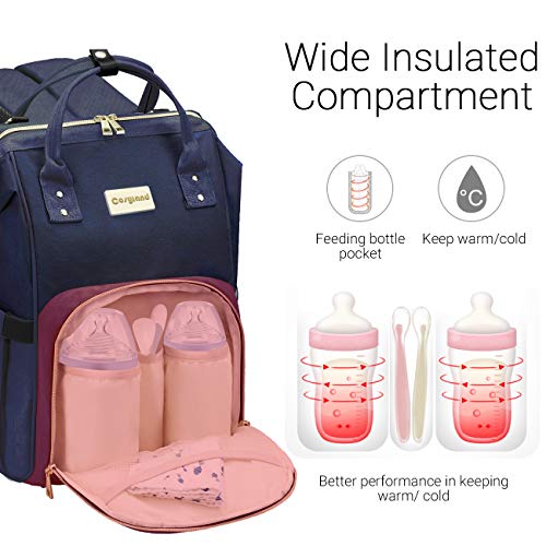 COSYLAND Mochilas para Pañales Biberones Bolso de Cambio Mamá Multifuncional Impermeable Gran Capacidad con Aislado Bolsillos para Cuidado de Bebé con 2 Correas de Cochecito Puerto y Cable USB Azul