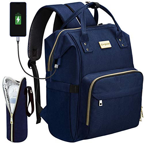 COSYLAND Mochilas para Pañales Biberones Bolso de Cambio Mamá Multifuncional Impermeable Gran Capacidad con Aislado Bolsillos para Cuidado de Bebé con 2 Correas de Cochecito Puerto y Cable USB Azul