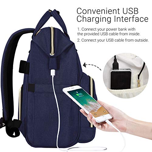 COSYLAND Mochilas para Pañales Biberones Bolso de Cambio Mamá Multifuncional Impermeable Gran Capacidad con Aislado Bolsillos para Cuidado de Bebé con 2 Correas de Cochecito Puerto y Cable USB Azul