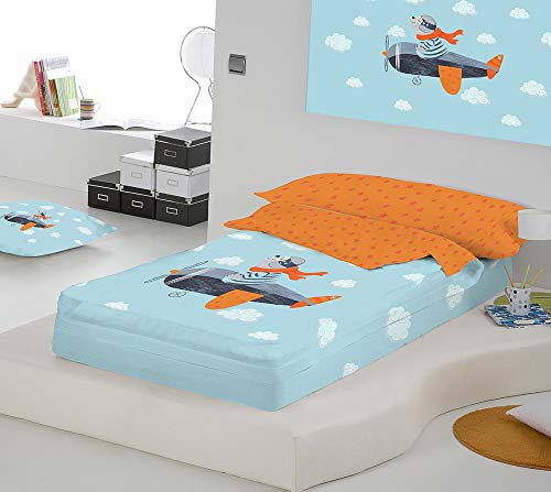 COTTON ARTean Saco nordico SIN Relleno Aviador Cama 90 x 190/200. Saco Unido a la Bajera con Cremallera.