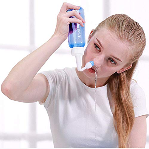 CROING - Botella de 300 ml + 40 paquetes de sal - Neti Pot, Botella de lavado nasal Yoga Nasal Botella Nariz Limpiador Botella Rhinitis alérgica Tratamiento