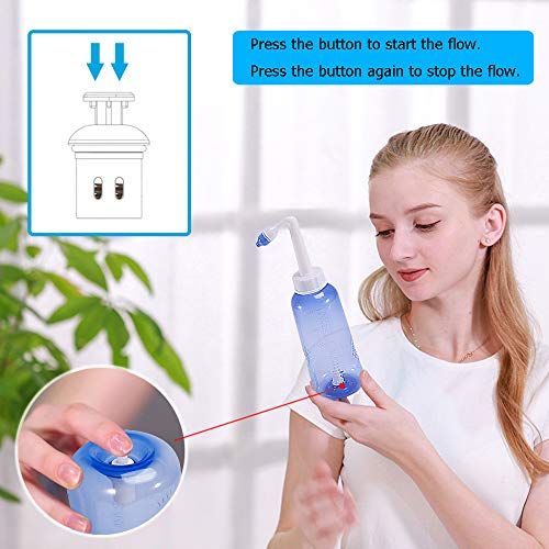 CROING - Botella de 300 ml + 40 paquetes de sal - Neti Pot, Botella de lavado nasal Yoga Nasal Botella Nariz Limpiador Botella Rhinitis alérgica Tratamiento