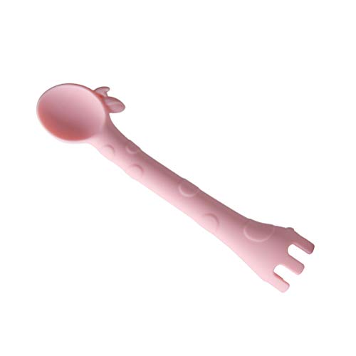 Cuchara de Silicona para bebés Diseño de Jirafa Cuchara de Entrenamiento Suave Utensilios para bebés para la Hora de Comer y autoalimentarse (Rosa)