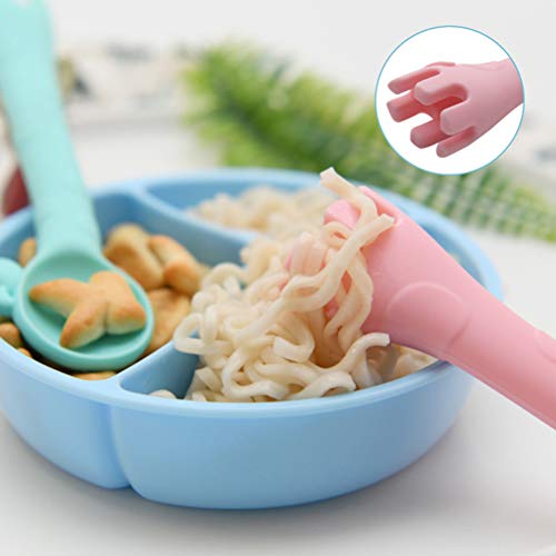 Cuchara de Silicona para bebés Diseño de Jirafa Cuchara de Entrenamiento Suave Utensilios para bebés para la Hora de Comer y autoalimentarse (Rosa)