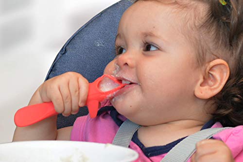 Cuchara"Ballena" especial para bebés y niños, evita que la comida se derrame, ideal para autoalimentación y BLW, suave y segura, silicona de grado alimenticio. Set de dos Whale-Spoons marca INVENTO