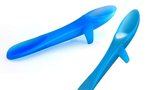 Cuchara"Ballena" especial para bebés y niños, evita que la comida se derrame, ideal para autoalimentación y BLW, suave y segura, silicona de grado alimenticio. Set de dos Whale-Spoons marca INVENTO