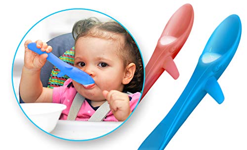 Cuchara"Ballena" especial para bebés y niños, evita que la comida se derrame, ideal para autoalimentación y BLW, suave y segura, silicona de grado alimenticio. Set de dos Whale-Spoons marca INVENTO