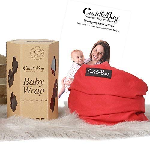 CuddleBug Fular Portabebés 9 en 1 – Canguro para Bebés Recién Nacidos y Niños hasta 16 Kg – Manos libres - Porta Bebés de Tela Suave y Elástico – Ideal como Regalo de Babyshower – Talla Única - (Roja)