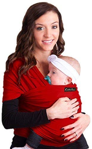 CuddleBug Fular Portabebés 9 en 1 – Canguro para Bebés Recién Nacidos y Niños hasta 16 Kg – Manos libres - Porta Bebés de Tela Suave y Elástico – Ideal como Regalo de Babyshower – Talla Única - (Roja)