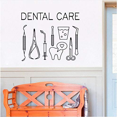 Cuidado dental Logo Tatuajes de pared Dentista moderno Sonrisa Herramientas Impermeable Vinilo Pared Ventana Pegatinas Decoración del hogar Centro de los dientes 42x35cm