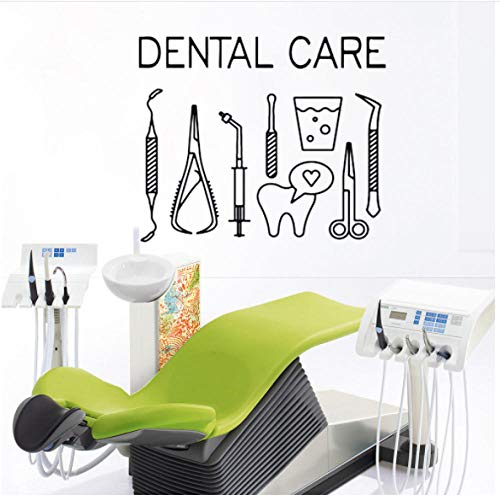 Cuidado dental Logo Tatuajes de pared Dentista moderno Sonrisa Herramientas Impermeable Vinilo Pared Ventana Pegatinas Decoración del hogar Centro de los dientes 42x35cm