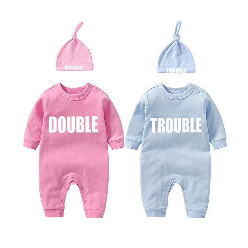 culbutomind Gemelos Bebé Bodis Doble Problema Lindo Traje con Sombrero Bebé Pijamas Nuevo Nacido Niña Ropa Gemelos Regalo Multicolor Bt 4-6 Meses