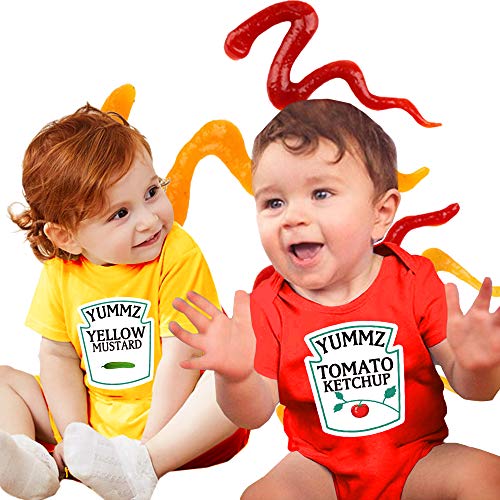 Culbutomind Yummz - Body de tomate ketchup amarillo mostaza rojo y amarillo para bebé gemelos, ropa para bebé gemelos, para niños y niñas Amarillo amarillo 7- 9 Meses